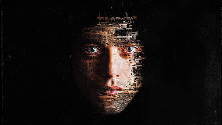 tv series, black background, Mr. Robot, circuits, face, Rami Malek, HD wallpaper