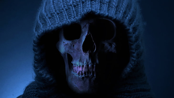 gray skull with brown cape wallpaper, skull, dead, bones, horror, HD wallpaper