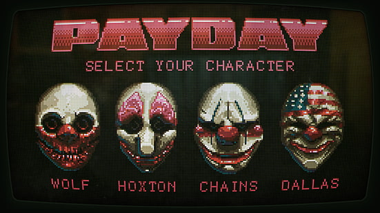 Payday, Payday 2, Цепочки (Payday), Даллас (Payday), Hoxton (Payday), Pixel Art, Wolf (Payday), HD обои HD wallpaper