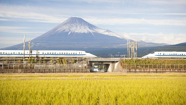 Фудзи, Япония, гора, Синкансэн, поезда, HD обои