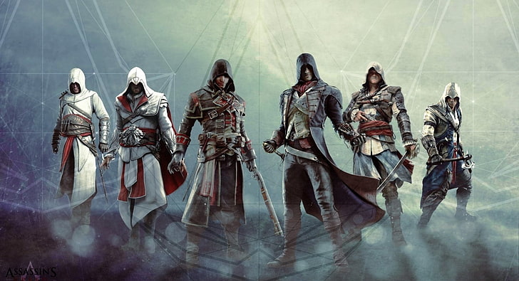 AC - All Main Protagonists HD, Assassin's Creed wallpaper, Games, Assassin's Creed, Assassin's Creed series, All Assassins, Assassin's Creed Brotherhood, Assassin's Creed Unity, Assassin's Creed 4, Assassin's Creed Rogue, Ezio, Altair, Connor Kenway, Arno Dorian, Shay cormac, edward kenway, czarna flaga, Tapety HD