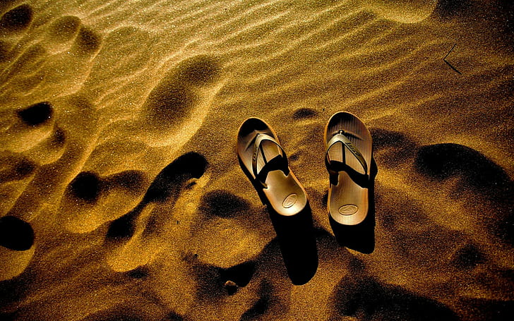 Sparkling S, sandal jepit perak, pantai, pemandangan, pasir, musim panas, sandal jepit, alam dan lanskap, Wallpaper HD