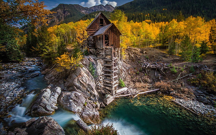 Crystal Mill Old Mine от 1892 Th Wooden Plant River Crystal Колорадо САЩ 2560 × 1600, HD тапет
