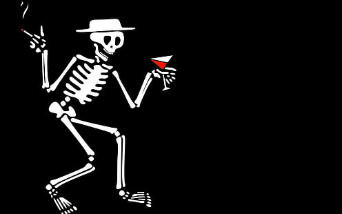 scheletro che tiene carta da parati in vetro di vino, umorismo, divertente, banda, punk, distorsione sociale, Sfondo HD HD wallpaper