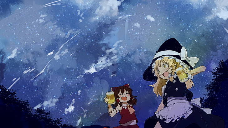 Anime, Touhou, Marisa Kirisame, Reimu Hakurei, HD wallpaper