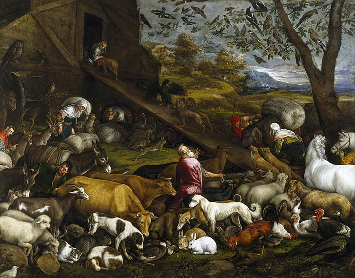 gambar, genre, mitologi, Jacopo Bassano, Pintu masuk hewan ke dalam bahtera Nuh, Wallpaper HD