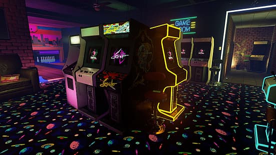  arcade, videogame, lights, Gamer, room, bowling, retro console, HD wallpaper HD wallpaper