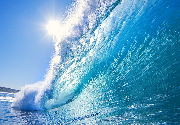 морски вълни тапети, вълни, слънце, море, вода, HD тапет