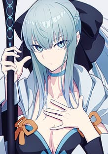 Anime, Anime Girls, Fate-Serie, Fate/Grand Order, Morgan le Fay, langes Haar, Pferdeschwanz, weißes Haar, HD-Hintergrundbild HD wallpaper