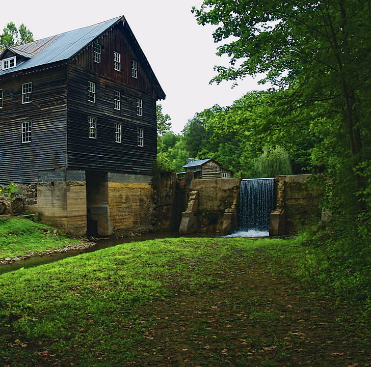 Old Mill Stream, water, scenic, mill, summer, scenery, 3d and abstract, HD wallpaper