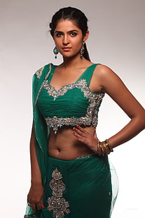 actress, deeksha, indian, navel, saree, seth, HD wallpaper HD wallpaper