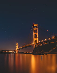 夜、4K、ゴールデンゲートブリッジ、サンフランシスコ、サンフランシスコブリッジ、カリフォルニア、 HDデスクトップの壁紙 HD wallpaper