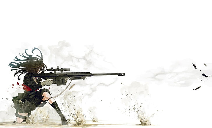 Anime Sniper HD Wallpaper, женски, използващи дигитален тапет за пушка, Artistic, Anime, Illustration, Girl, Sniper, HD тапет