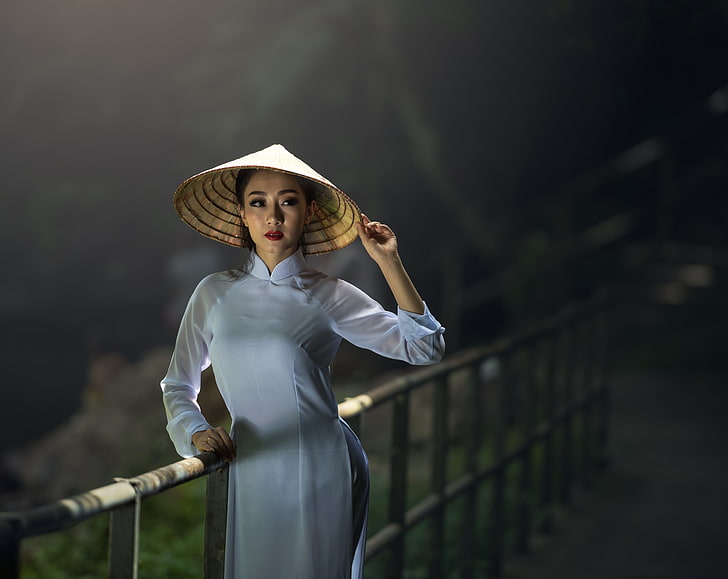 Asian Conical Hat, Asia, Others, Travel, Girl, People, Woman, Lady, Lonely, Walk, Tropical, Photography, Park, Single, Vacation, Traditional, Dress, Lipstick, Clothing, visit, redlips, spotlight, tourism, WhiteDress, conical hat, asian conical hat, farmer's hat, rice hat, asian rice hat, vietnamese, vietnamese dress, ao dai, HD wallpaper