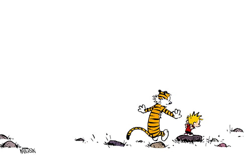 gelbe Tiger animierte Tapete, Calvin und Hobbes, Comics, Bill Watterson, HD-Hintergrundbild HD wallpaper