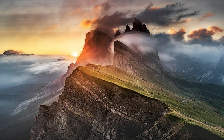 Seiser Alm, paysage, Dolomites (montagnes), Fond d'écran HD