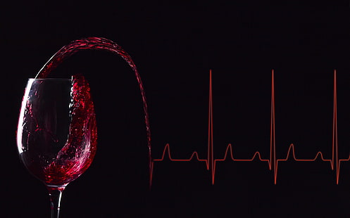 бокал и обои красного вина, вино, линии, бокал вина, электрокардиограмма, HD обои HD wallpaper