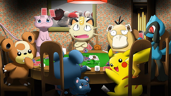 Покемон персонаж играет в покер постер, Покемон, Пикачу, HD обои HD wallpaper