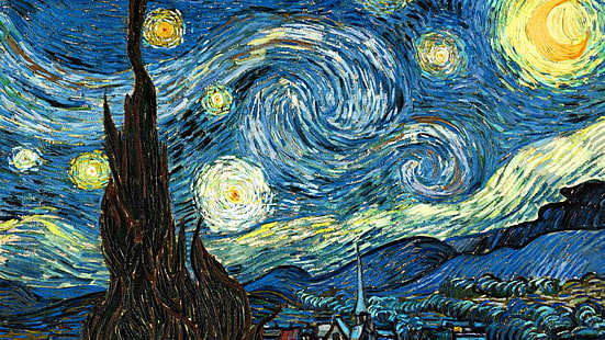 изкуство, Ван Гог, живопис, звездна нощ, пост-импресионист, платно, Винсент Ван Гог, HD тапет HD wallpaper