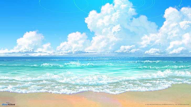 푸른 아카이브, 해변, HD 배경 화면