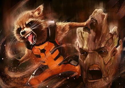 Rocket Raccoon, Guardianes de la Galaxia, Groot, Obra de arte, Fondo de pantalla HD HD wallpaper