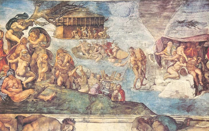 Michelangelo Buonarroti, การปกป้อง, ภาพน้ำท่วมของโนอาห์และคนอื่น ๆ ในพระคัมภีร์ไบเบิล, วอลล์เปเปอร์ HD