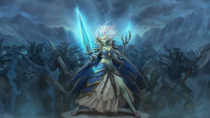 Hearthstone: Heroes of Warcraft, Hearthstone, Warcraft, cards, artwork, Knights of the frozen throne, Death Knight, Jaina Proudmoore, video games, HD wallpaper