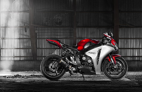 赤とグレーのスポーツバイク、背景、チューニング、オートバイ、ホンダCBR1000RR、 HDデスクトップの壁紙 HD wallpaper