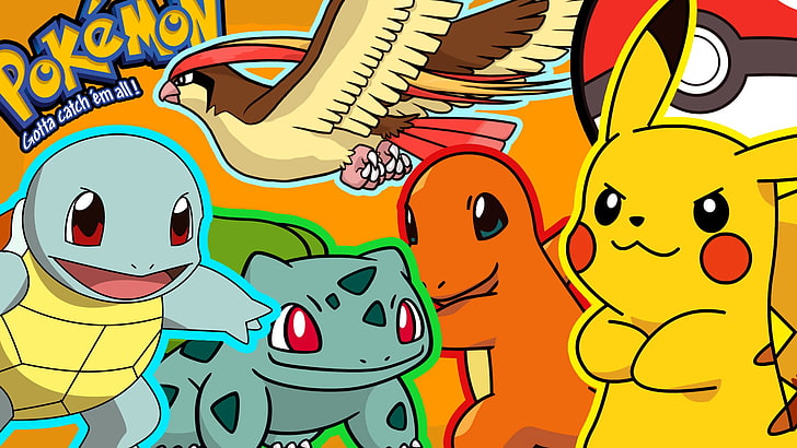 วอลล์เปเปอร์ดิจิตอลตัวละคร Pokemon, Pikachu, โปเกมอน, bulbasaur, squirtle, charmander, วอลล์เปเปอร์ HD