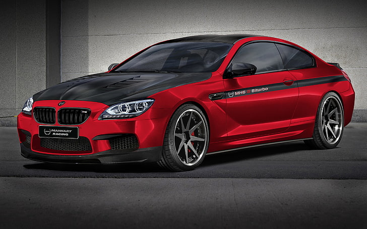 red BMW coupe, car, auto, tuning, BMW, coupe, rechange, bmw m6, 6 series, manhart racing, HD wallpaper