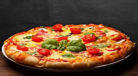jedzenie, ser, pomidory, pizza, Tapety HD HD wallpaper
