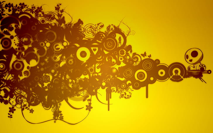 Yellow Abstract HD, yellow and brown skull illustration, abstract, digital/artwork, yellow, HD wallpaper