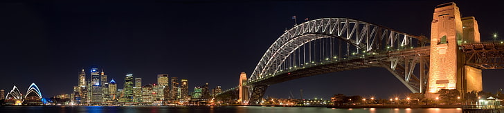 night, bridge, lights, Sydney, Bay, Australia, harbour, HD wallpaper