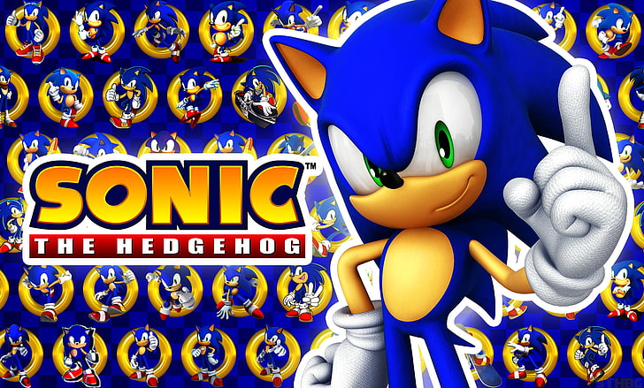 Sonic, Sonic the Hedgehog, logotyp, Sega, videospel, skrivning, text, HD tapet