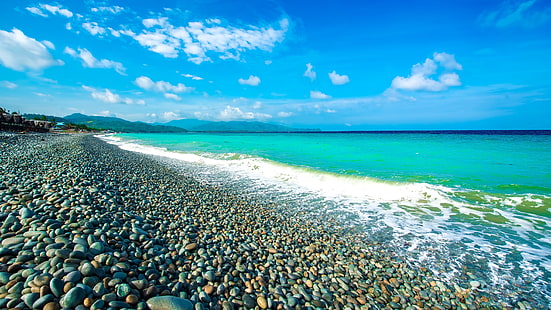 doğa aşığı, ufuk, çakıl taşlı plaj, filipinler, mabua çakıl taşlı plaj, deniz, taşlar, mavi su, dalgalar, plaj, deniz manzarası, manzara, doğa, peeble, asya, HD masaüstü duvar kağıdı HD wallpaper