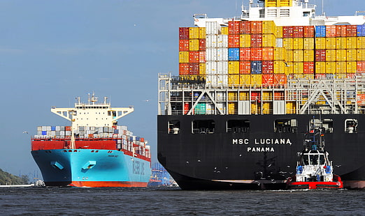 คณะกรรมการ, เรือ, สาย, สินค้า, เรือคอนเทนเนอร์, Essex, สอง, คอนเทนเนอร์, Maersk, MSC, Maersk Line, Tug, Maersk Essex, Luciana, Feed, MSC Luciana, วอลล์เปเปอร์ HD HD wallpaper
