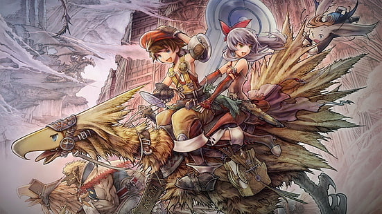 Gra wideo, Final Fantasy Tactics A2: Grimoire of the Rift, Adelle (Final Fantasy), Anime, Bird, Chocobo (Final Fantasy), Cid (Final Fantasy Tactics A2: Grimoire of the Rift), Dragon, Final Fantasy, Girl, Hurdy (Final Fantasy), Luso Clemens, Tapety HD HD wallpaper