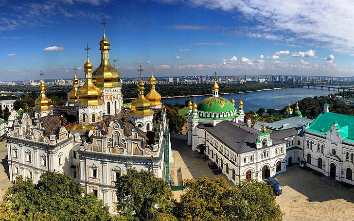 Ukraine, city, river, church, Kyiv, HD wallpaper