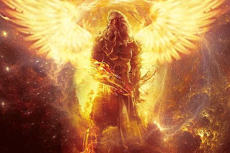 Эмблема огня, ад, огонь, крылья, бог, воин, HD обои HD wallpaper