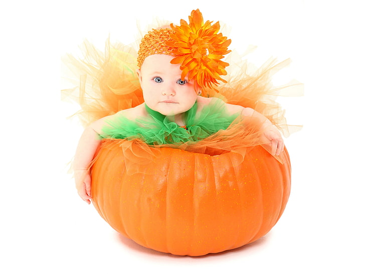 Urocza, Baby girl, Pumpkin, Cute Baby, Tapety HD