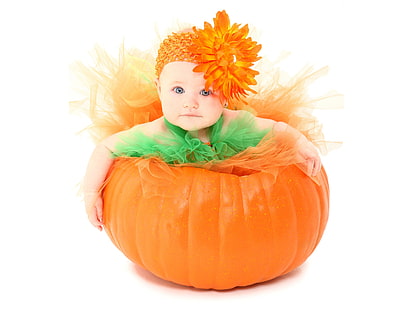 Adorable, Baby girl, Pumpkin, Cute Baby, Wallpaper HD HD wallpaper
