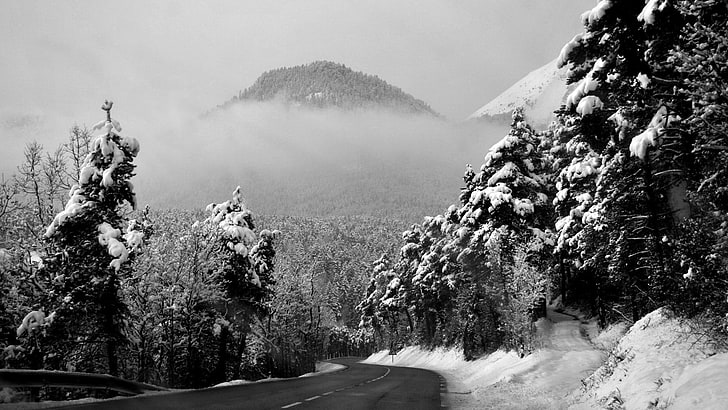 jalan beton, alam, jalan, musim dingin, pegunungan, Wallpaper HD