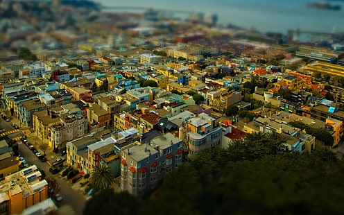 городские здания, аэрофотосъемка зданий, город, городской пейзаж, сдвиг наклона, Сан-Франциско, Калифорния, США, HD обои HD wallpaper