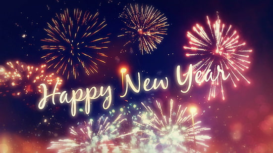 yeni yılınız kutlu olsun metin illüstrasyon, yeni yıl, tatil, havai fişek, HD masaüstü duvar kağıdı HD wallpaper