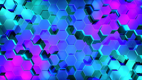 Шестиугольник, 3D, 4K, Геометрия, Цвета, HD обои HD wallpaper