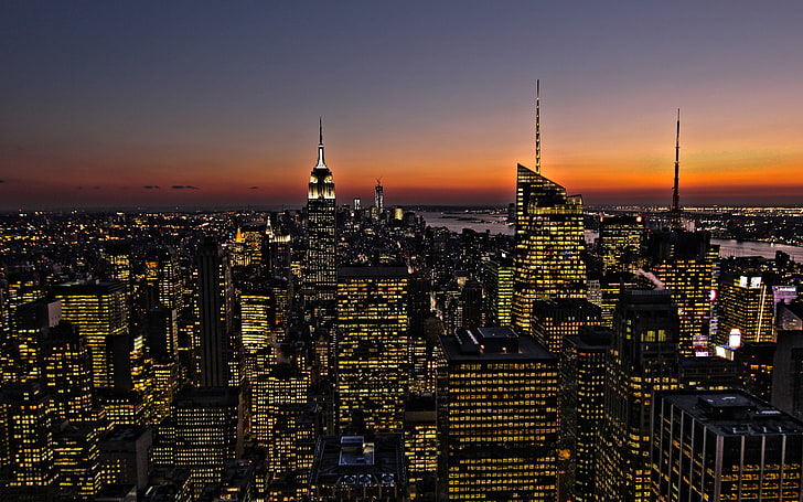 Negara bagian New York, kota, lampu, Wallpaper HD | Wallpaperbetter