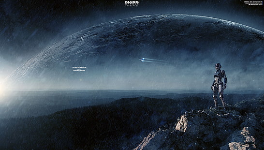 обложка для игры с синим роботом, Mass Effect: Андромеда, Mass Effect, Инициатива Андромеды, Райдер, Буря, HD обои HD wallpaper