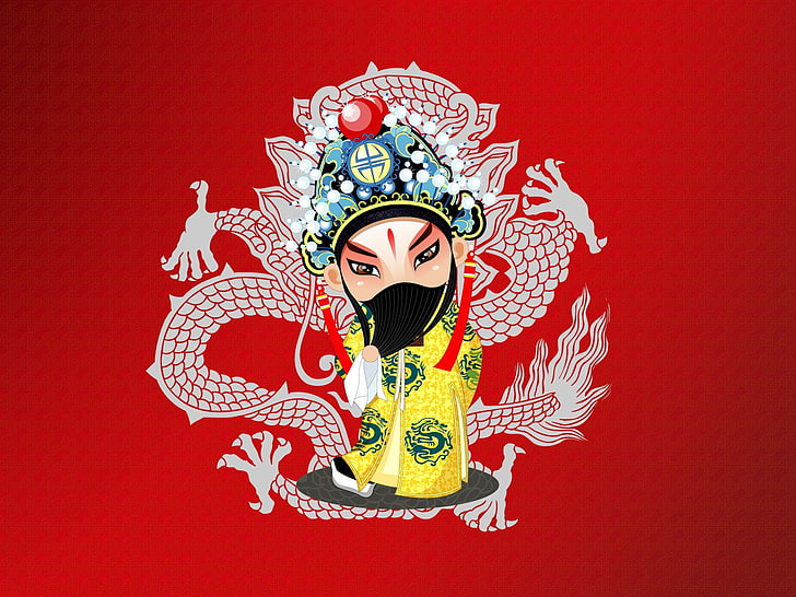 Ganesha illustration, beijing opera, costume, girl, mask patterns, HD wallpaper
