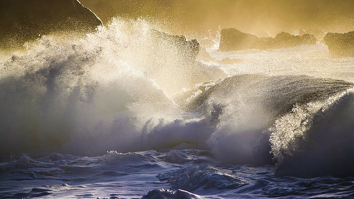 tidsinställd fotografering av vågor, Oahu, 5k, 4k tapeter, Hawaii, Stilla havet, Världens bästa stränder, strand, turism, resor, stenar, vågor, HD tapet