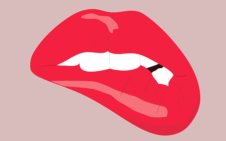 clipart de morsure de lèvre, minimalisme, art numérique, fond simple, bouches, lèvre mordante, lèvres, dents, Fond d'écran HD